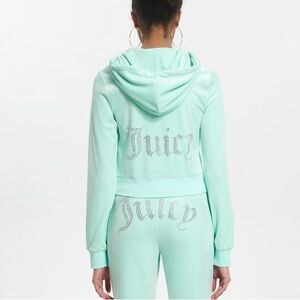 Juicy Couture Mint Green/Blue Velour Rhinestone Hoodie